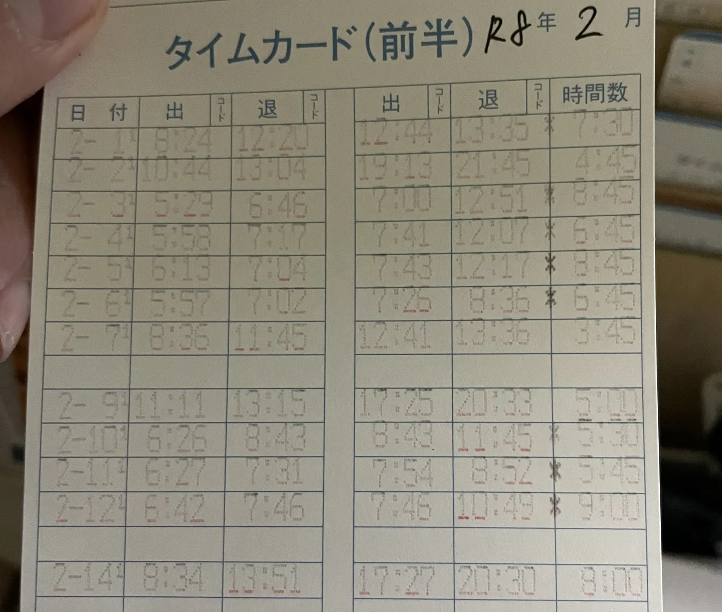 二月的打卡紀錄